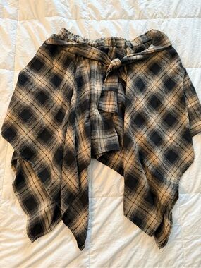 Plaid Draped Skirt with Tie Waist - Black & Cream